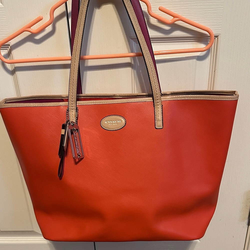 Coach Red and Tan Leather Tote